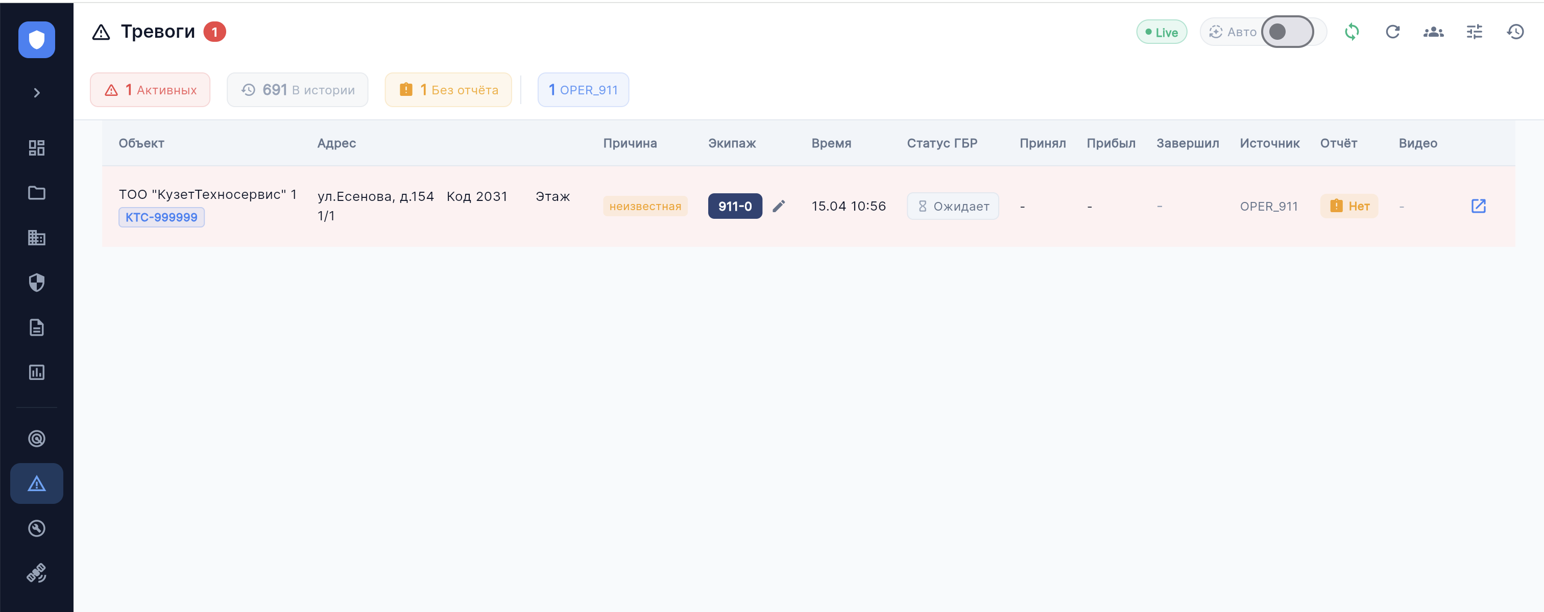 Security CRM — экран тревог